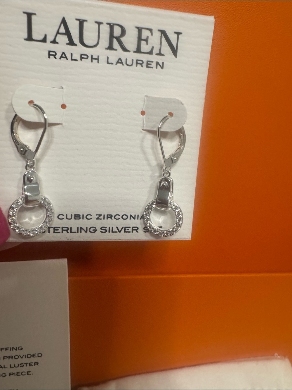 Ralph Lauren Sterling Silver Cubic Zirconia Hoop Drop Earrings New